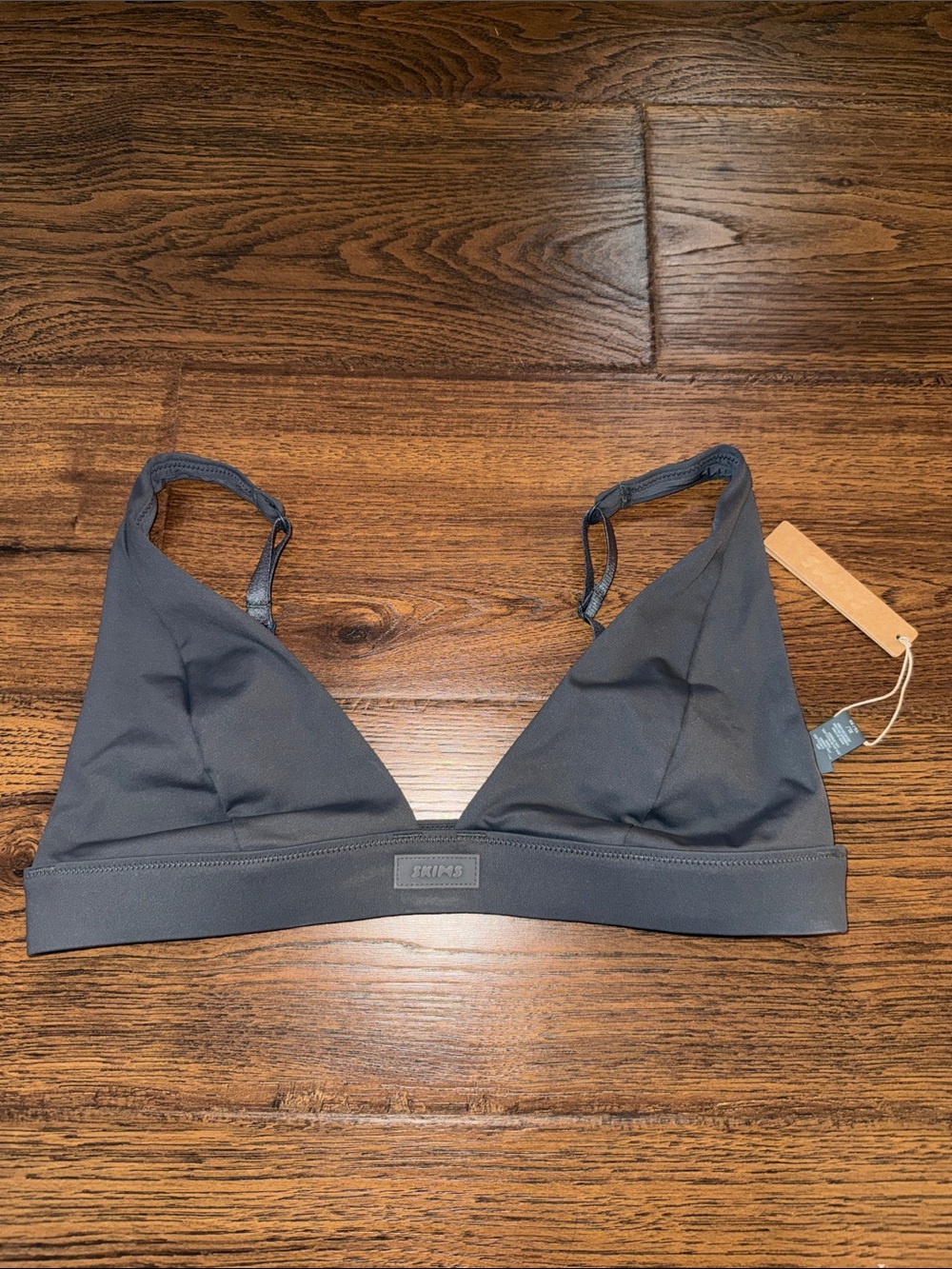 NWT SKIMS Recycled Swim Plunge Bikini Top in Gunmetal XL
